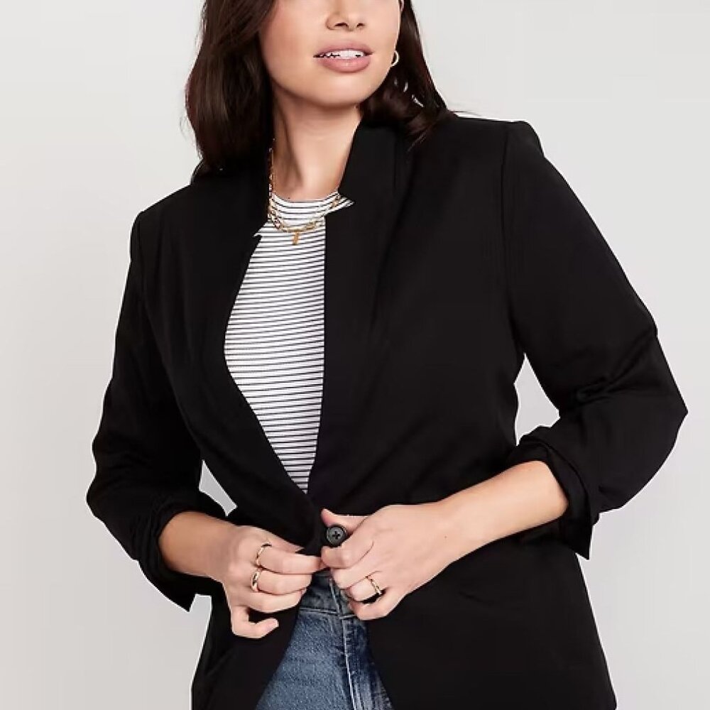 NWT Old Navy Pixie Blazer Size XL Black Tailored Fit Single One Button Closure - Picture 3 of 14